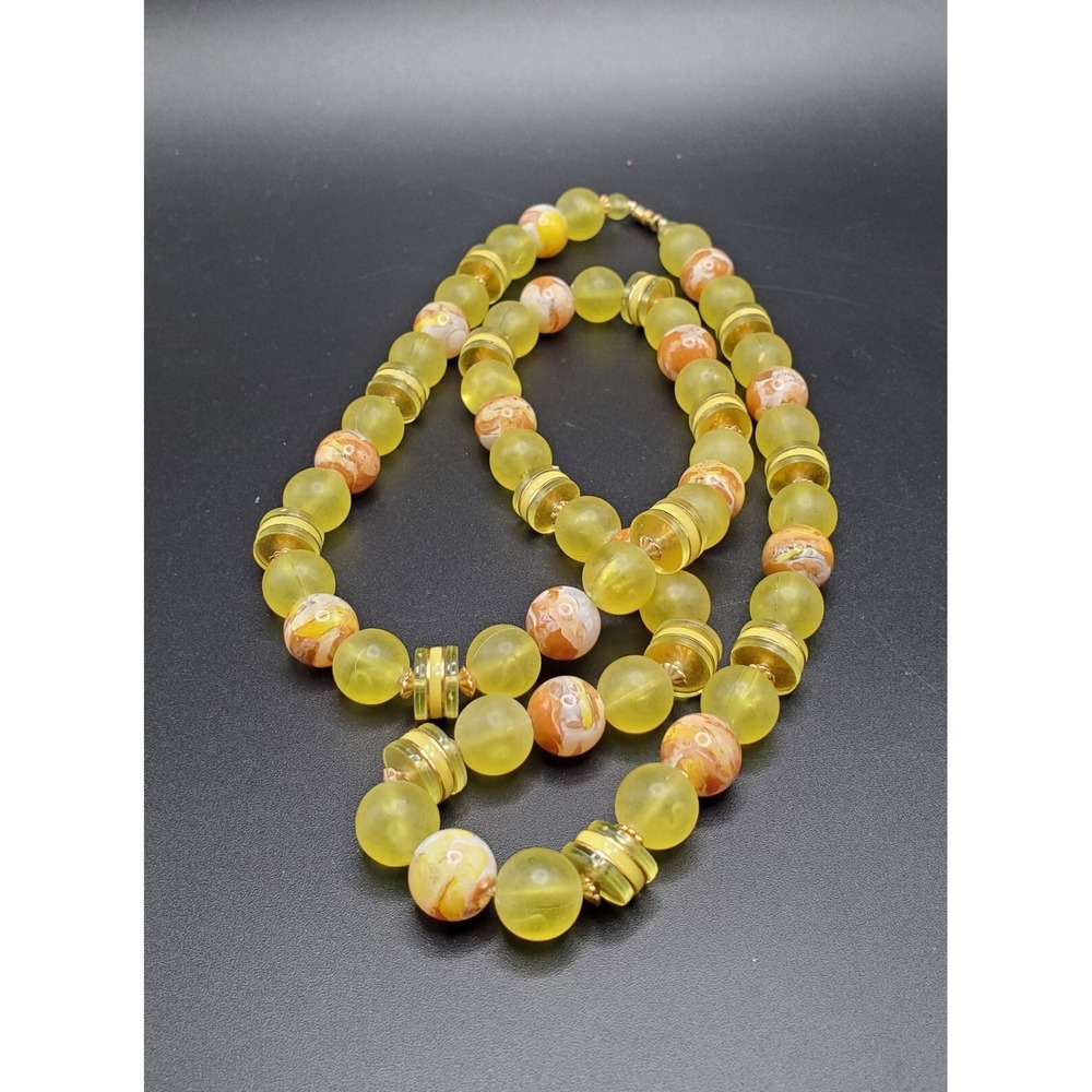 Vintage Retro Opaque Acrylic Yellow Beaded Necklace 29"